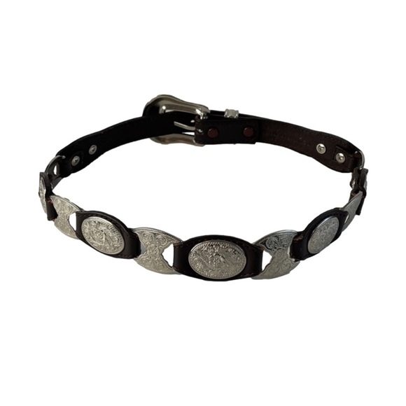 Silver and Brown Genuine Leather Women's Belt - Picture 2 of 16